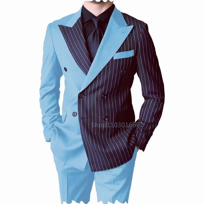 New Style Formal Men Suit 2 Piece Formal Groom Tuxedos Peaked Lapel Slim Fit Double Breasted Blazer Pants Set Business Male Suit