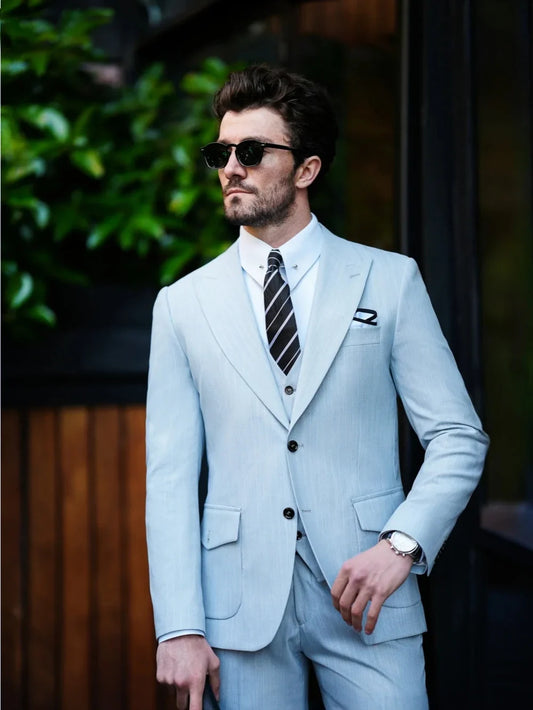 New Customized Striped Suit Blazer Vest Pants 3 Pieces For Men Distinctive Handsome Men's Tuxedo Wedding Groom Best Man Outfit