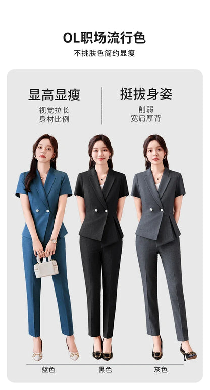 Women's Short-Sleeved Suit Elegant Fashionable Pants Spring Summer Collection 2026 New