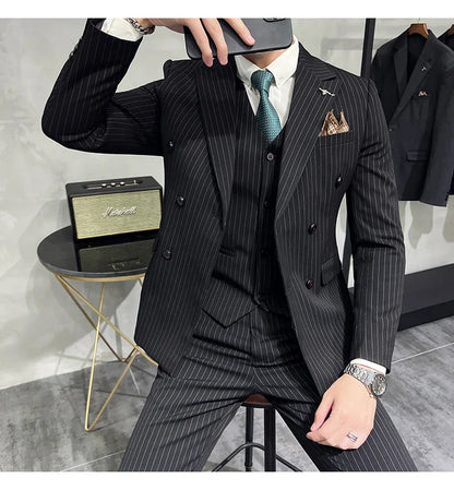 Men's Slim Fit Wedding Suit Set – Blazer, Vest & Pants for Groom & Business Formal