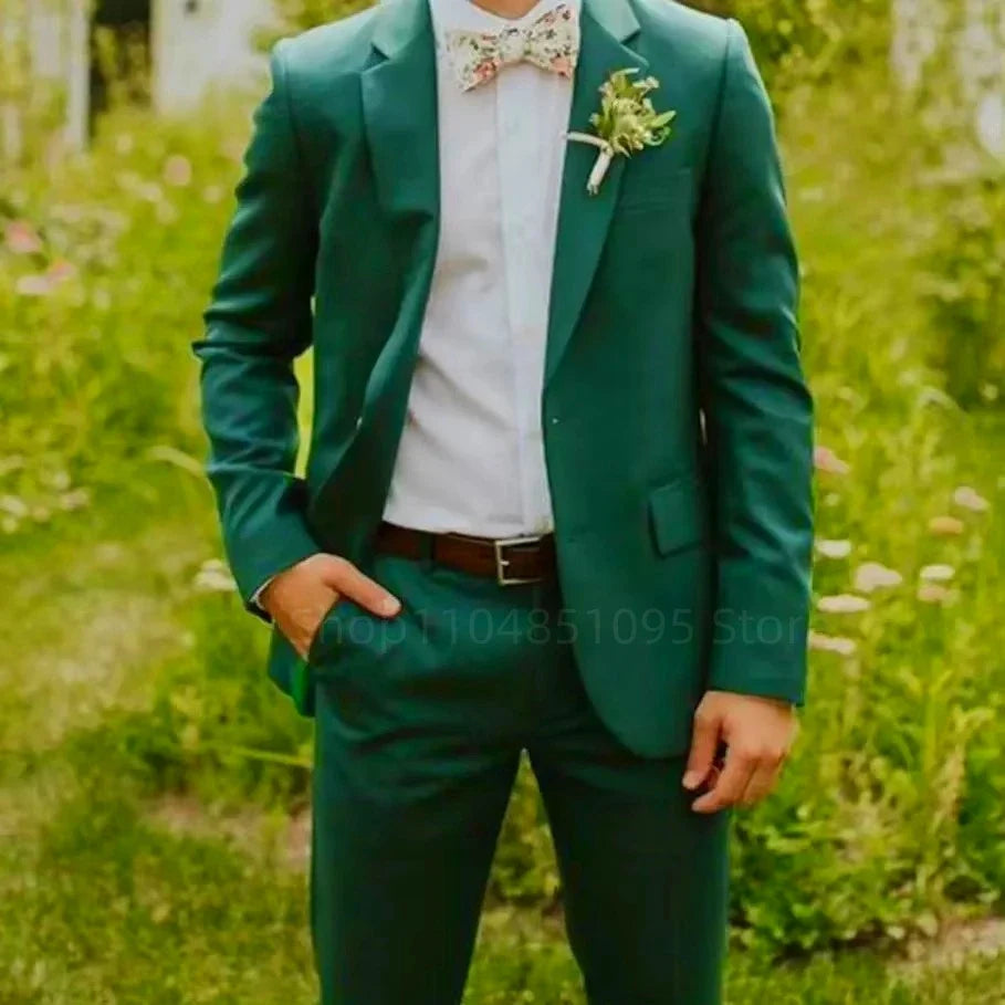 Ensemble de costumes de mariage élégants pour hommes - 2 pièces - Coupe ajustée - Revers cranté - Blazer simple boutonnage - Pantalon - Costumes de cérémonie d'affaires - Smokings pour hommes - Vêtements pour hommes