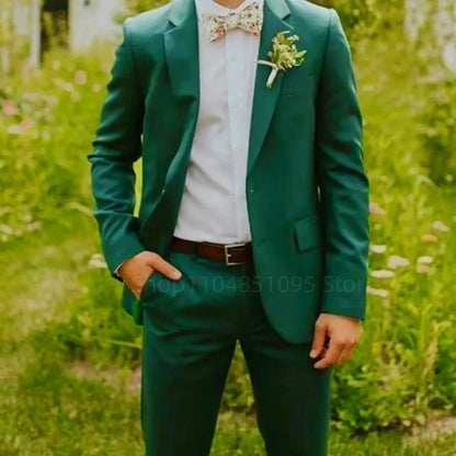 Ensemble de costumes de mariage élégants pour hommes - 2 pièces - Coupe ajustée - Revers cranté - Blazer simple boutonnage - Pantalon - Costumes de cérémonie d'affaires - Smokings pour hommes - Vêtements pour hommes