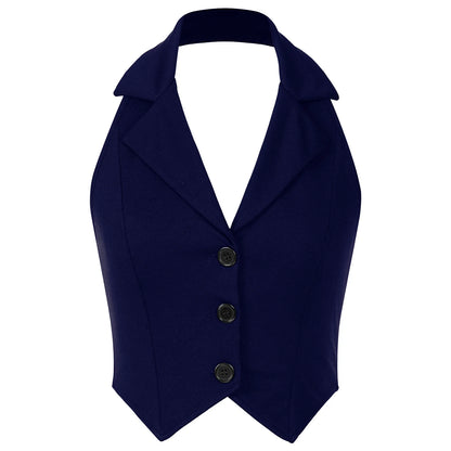 Elegant Women's Halter Vests Sleeveless Suits Waistcoat Mujer OL Office Ladies Crop Top for Business Commuting Formal Clothes