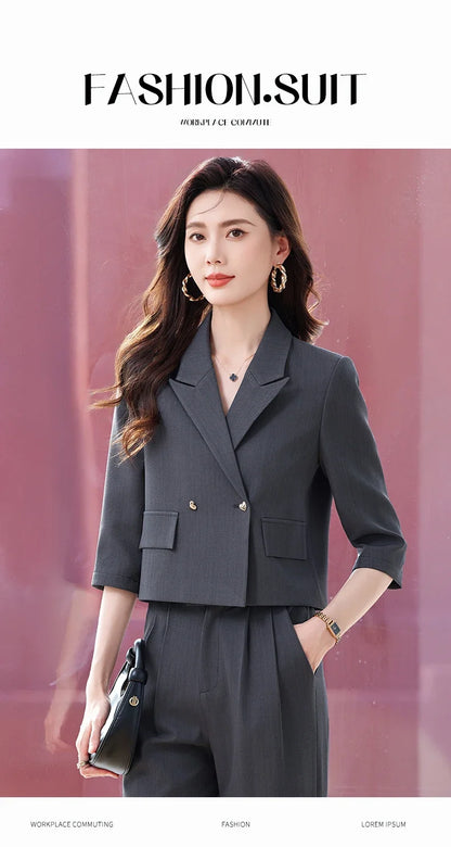 2025 New Fashionable Professional Womens Mid-Sleeve Suit Jacket + Pants. Soft and Comfortable
