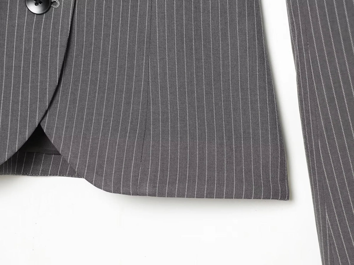 Elegant Women's Striped Blazer With Belt 2026 Spring Autumn Lapel Long Sleeves Single Breasted Slim Trendy Office Lady Suit