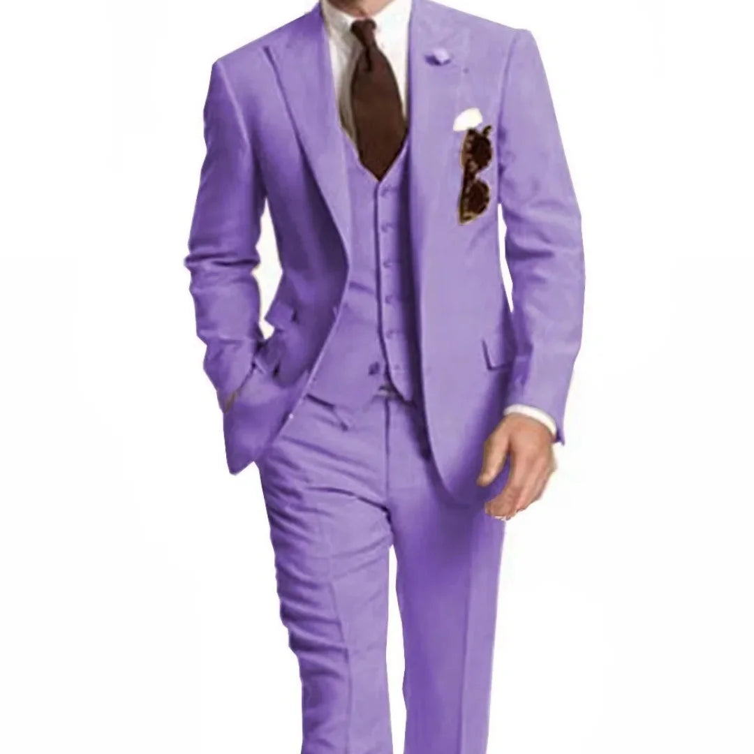 Men's Slim Fit Peak Lapel Wedding Suits 3-Piece Fashion Solid Formal Business Wear Blazer Vest Pants Groom Tuxedo Costume Homme