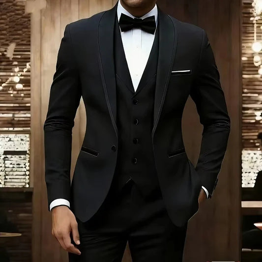 Men's 3-Piece Slim Fit Suit – Jacket, Vest & Pant for Wedding, Prom & Formal Events