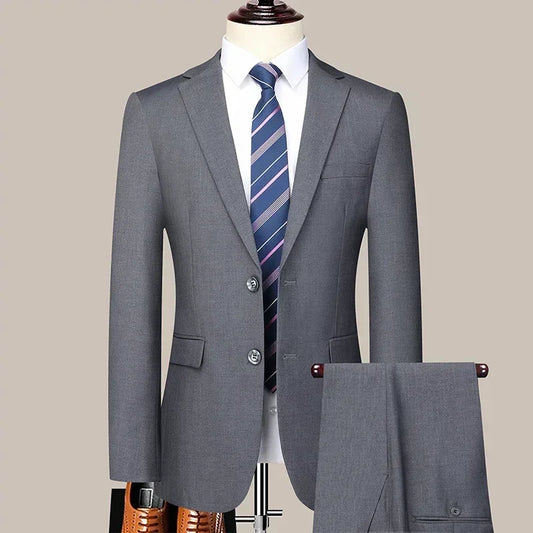 Men's Suit Smart Casual Slim Fit Single Breasted Blazer and Pants Set for Business and Wedding