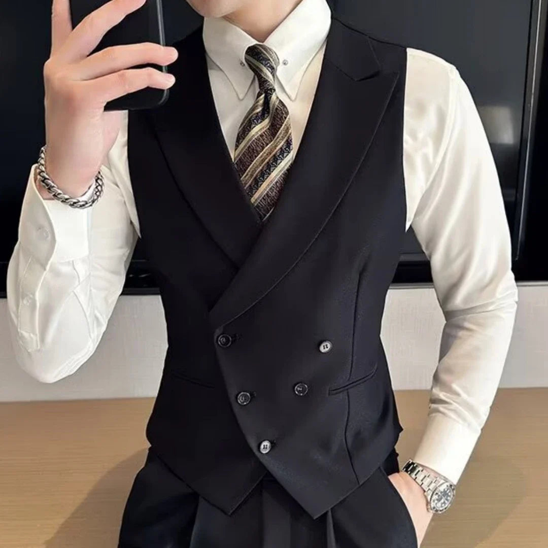 Men's Formal Vest Double Breasted Lapel Waistcoat for Weddings & Business