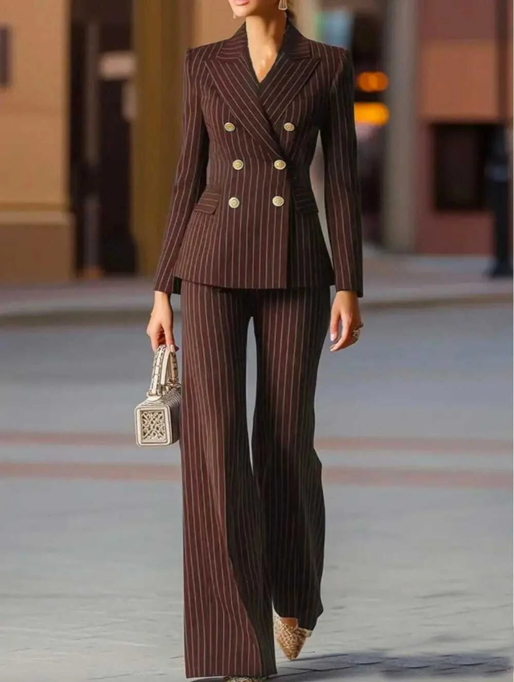 Autumn Pant Suit Women Striped Female Business Work Wear Jacket Blazer Trouser Formal 2 Piece Set Women's Clothing