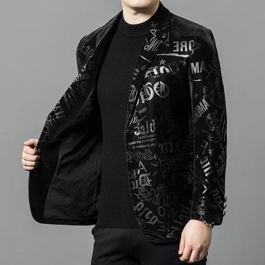 Men's Sheepskin Leather Blazer – Smart Casual Winter Jacket Black