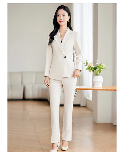 Elegant Green Apricot Black Ladies Pant Suit Women Female Business Work Wear Jacket and Trouser Blazer 2 Piece Set
