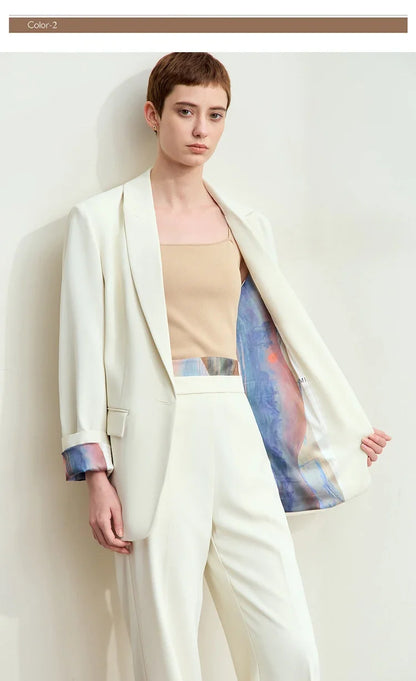 Minimalism Women Tailored Coat 2024 Autumn New Office Lady Lapel Collar Print Patchwork Mid-length Loose Blazer 12443016