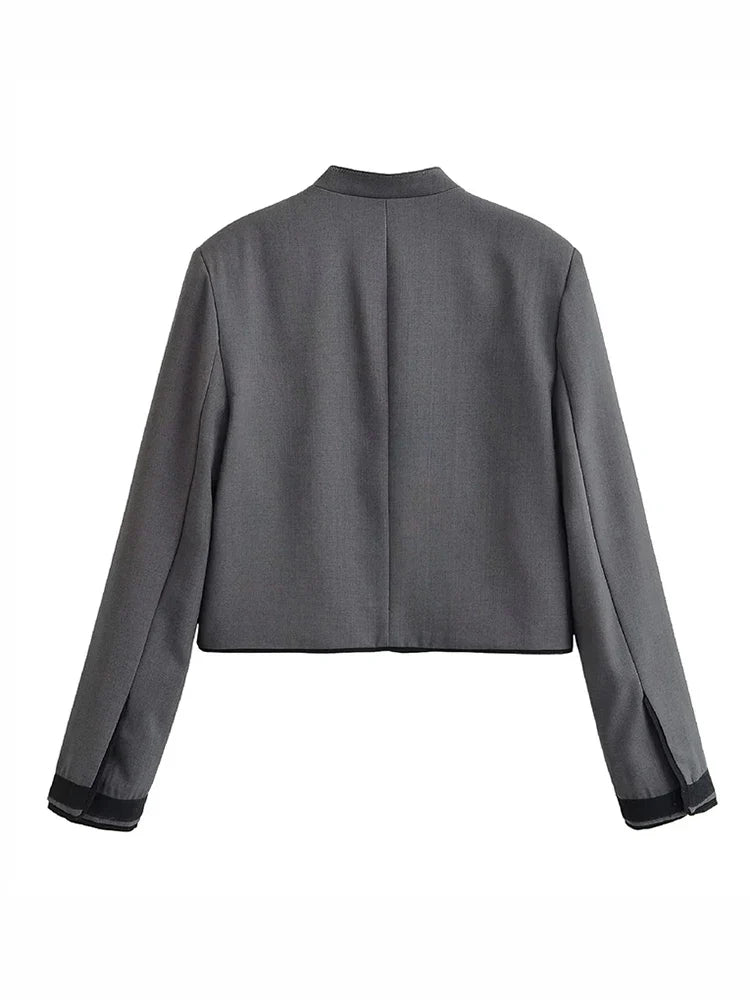 Women Cropped Blazer Chinese Frog Button Jacket Vintage Oriental Short Coat Office Lady Structured Jacket