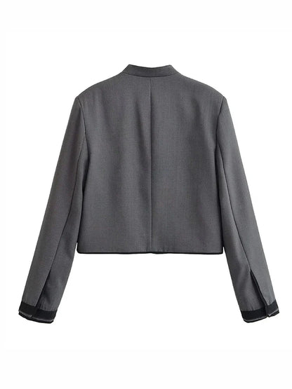 Women Cropped Blazer Chinese Frog Button Jacket Vintage Oriental Short Coat Office Lady Structured Jacket