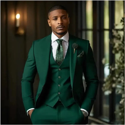 Luxury Solid 3-Piece Men's Tuxedo Suits Slim Fit Single Breasted Blazer Vest And Pants Set for Prom Wedding Business Men Clothes
