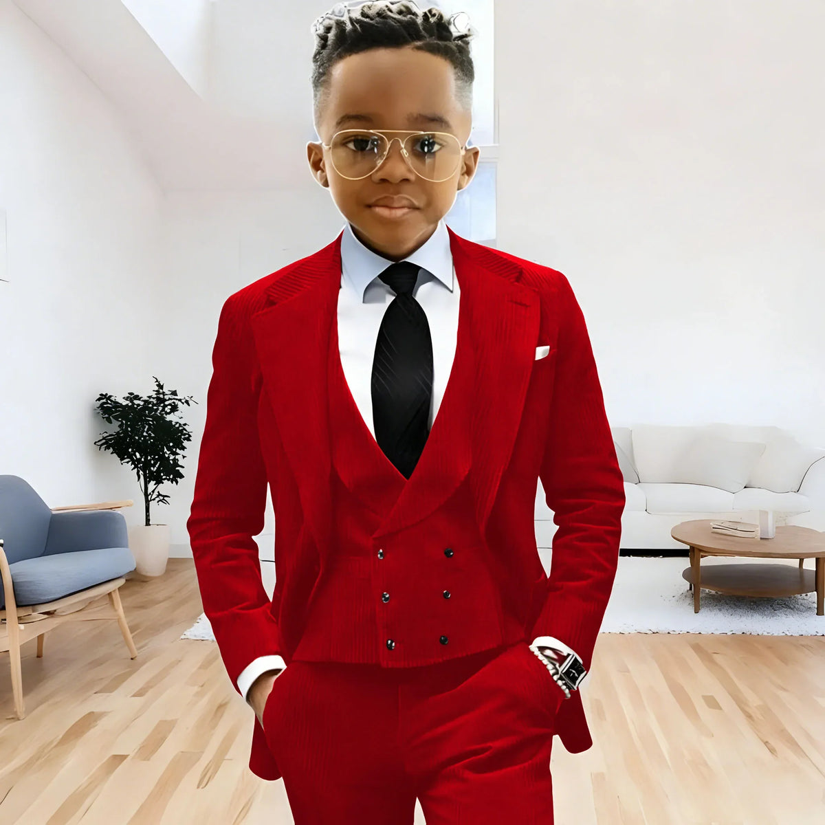 Brown Corduroy Boy Suit 3 Piece Blazer Vest Pant Suit Set Notched Lapel Formal Wedding Dresses Business Tuxedo Suits for Kids