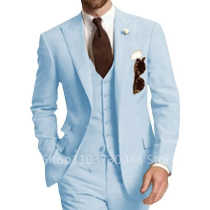 Elegant Gray Men Wedding Party Three Pieces Set Large Size Male Blazer Vest Pant and Vest Fashion Slim Fit Suit