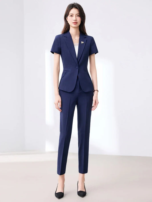 Professional women's clothing, short sleeved two-piece pants+blazers, exquisite elegant, spring summer new styles2026