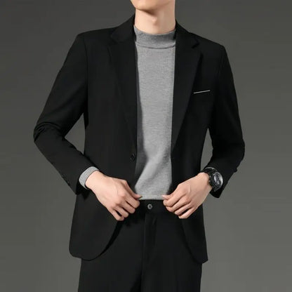 Men's Blazer Single Button Smart Casual Jacket — White & Black