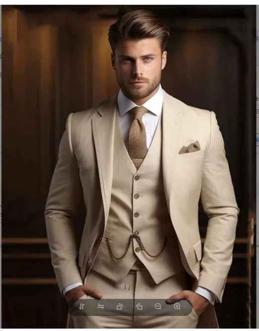 3PCS Formal Solid Men's Suit Set - Wedding Business Party Prom Classic Occasion Jacket Vest Pants Ensemble