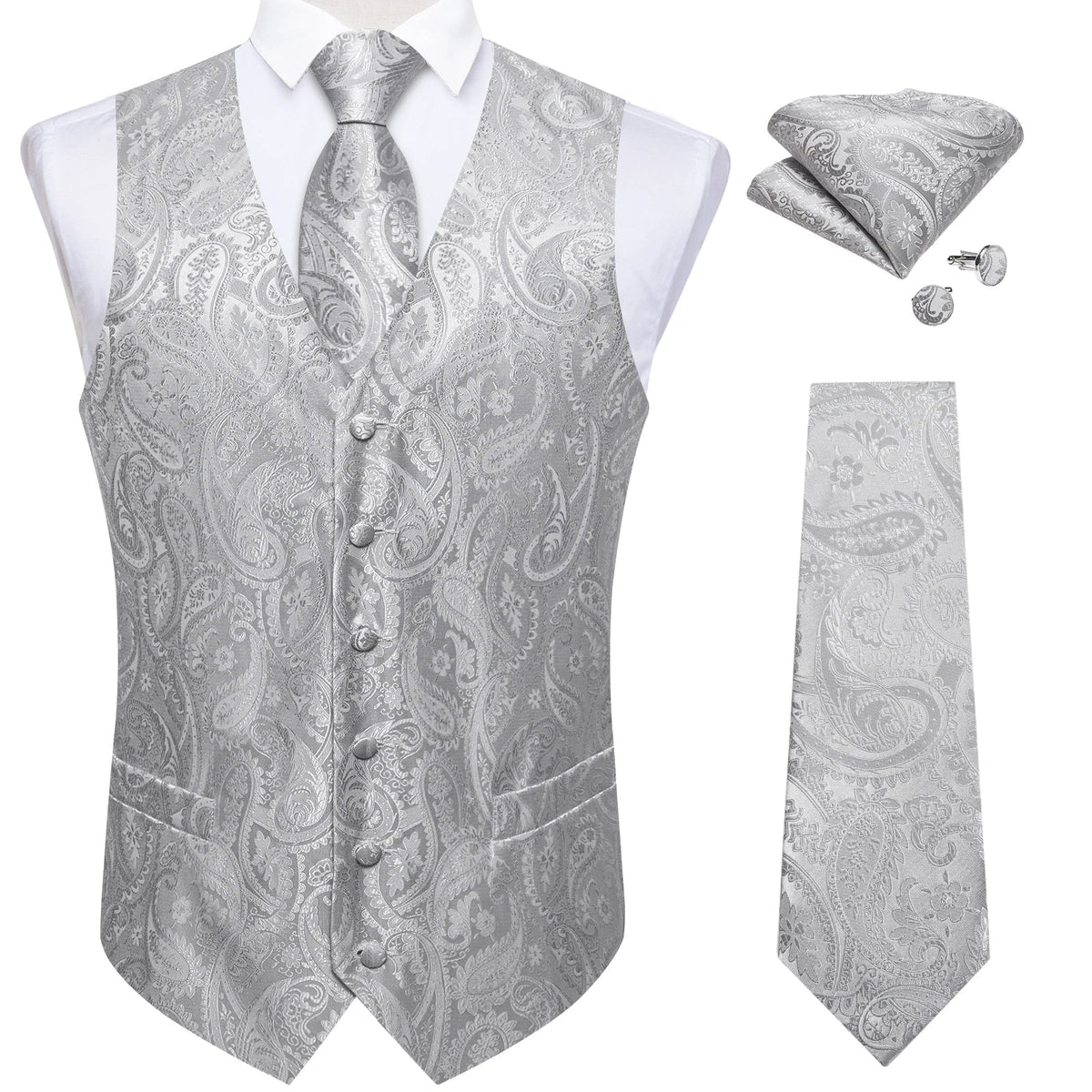 Men's Paisley Waistcoat Set – Single Breasted Formal Vest with Necktie and Pocket Square for Weddings and Business Events