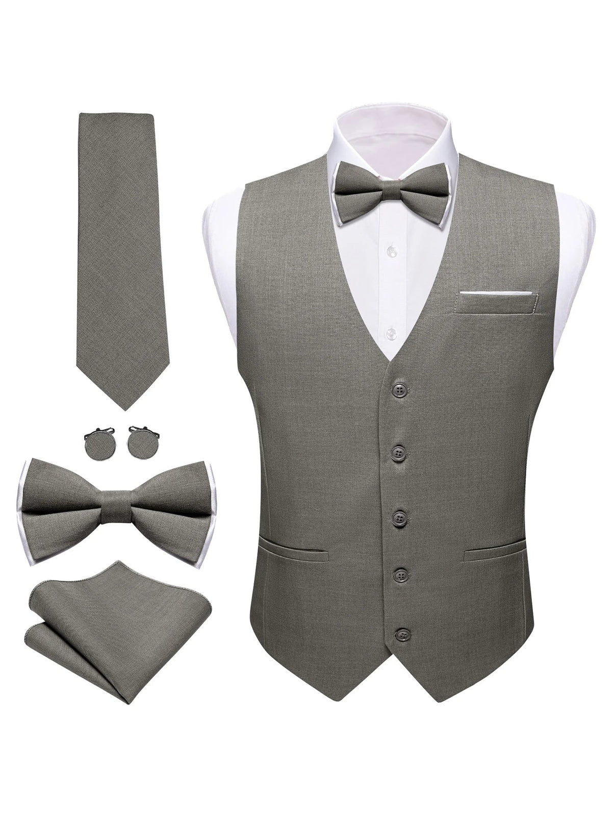 Men's Formal Vest Set 5-Piece Satin Waistcoat with Tie for Weddings and Business