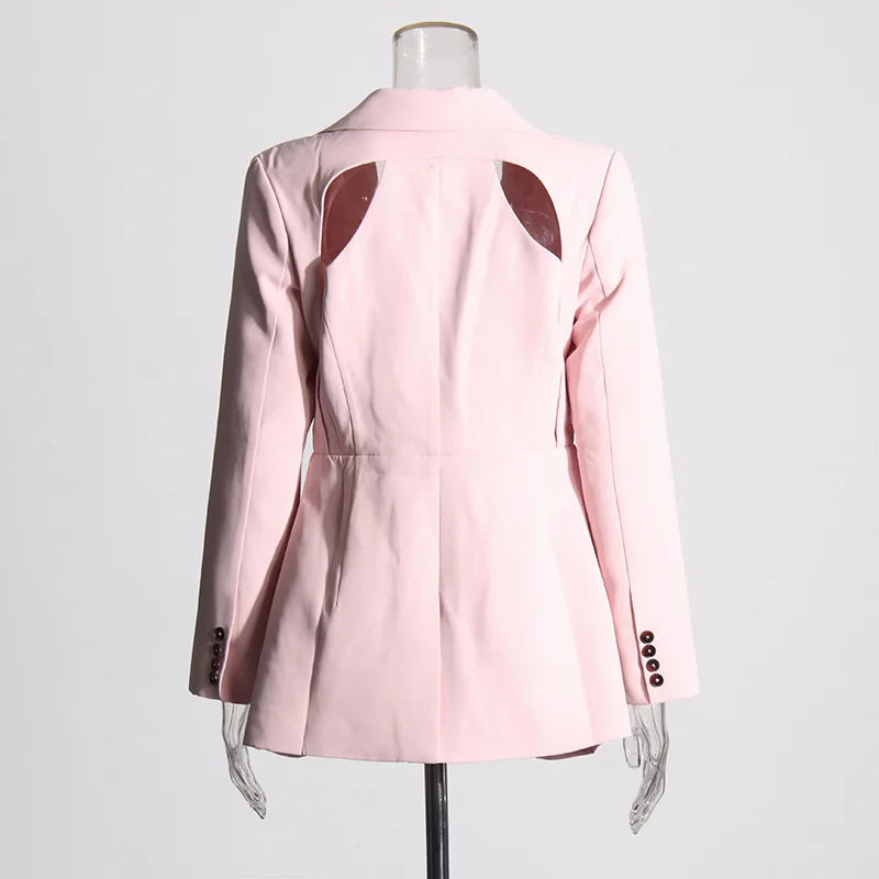 Spring Autumn New Women Blazer Back Hollow Out Waist Cinching Slim Fit Solid Color French Elegant Fashion Tide Coat HK17101