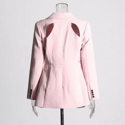Spring Autumn New Women Blazer Back Hollow Out Waist Cinching Slim Fit Solid Color French Elegant Fashion Tide Coat HK17101