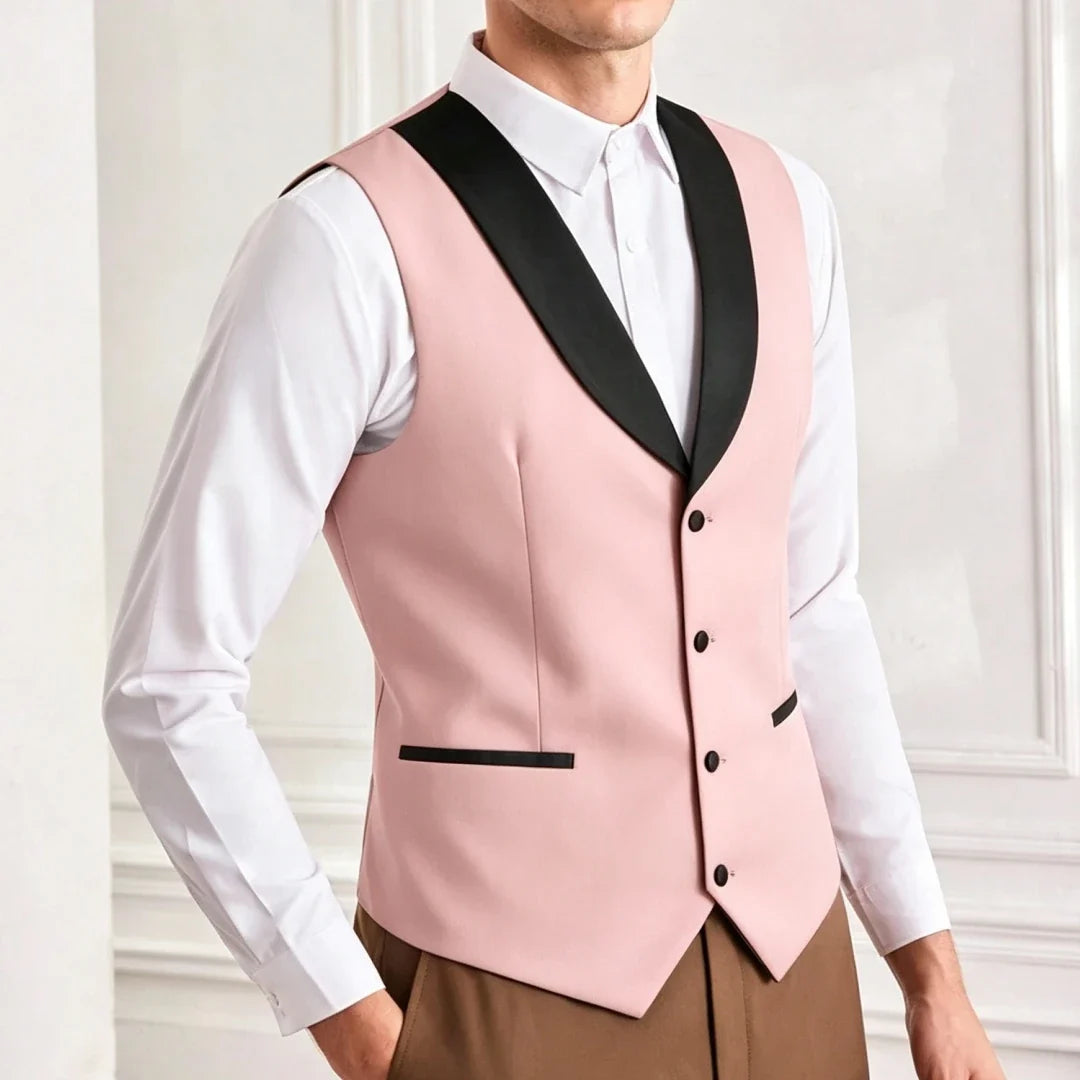 Men's Suit Vest – Single Breasted Brown Waistcoat with Black Lapel for Weddings & Formal Occasions