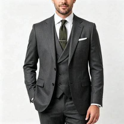 Men Suit Grass Green 3 Pieces With Lapel Solid For Wedding Groom Birthday Banquet Party Business Work Office Jacket Vest Pants