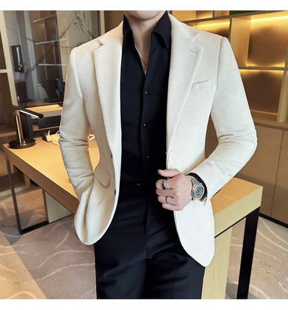 2025 Autumn Winter Velvet Suit Jacket Men Casual Business Blazers Wedding Groom Social Banquet Party Formal Blazer Men Clothing