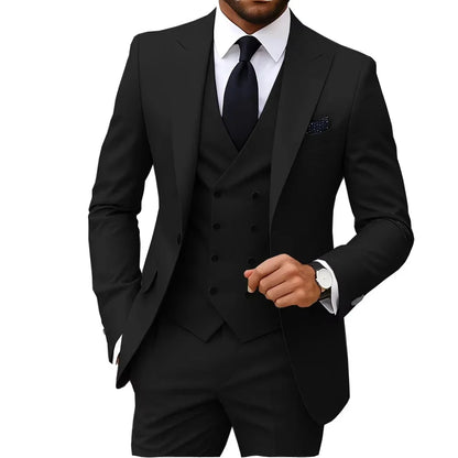 Nouveaux costumes solides pour hommes Coupe ajustée Mariage Garçon d'honneur Tuxedo Gilet Blazer Pantalon 3 pièces Tenue de mariage tendance