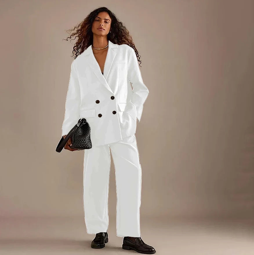 Leisure Brown Double Breasted Women Pants Set High-end Female Two Pieces(Jacket+Trousers)أطقم بناطيل