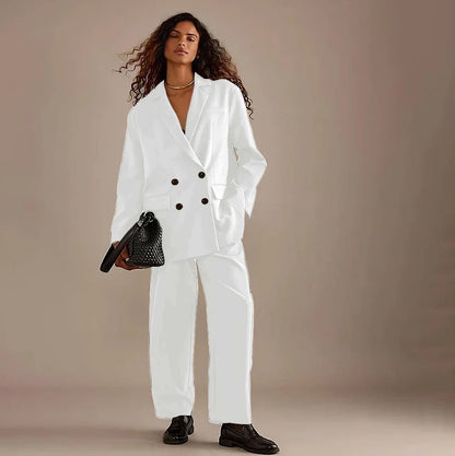Leisure Brown Double Breasted Women Pants Set High-end Female Two Pieces(Jacket+Trousers)أطقم بناطيل