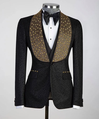 Modern Men's Suits Beads Lapel 2 Pieces Blazer Pants Business Formal Work Wear Wedding Groom Tuxedo Customized Costume Homme