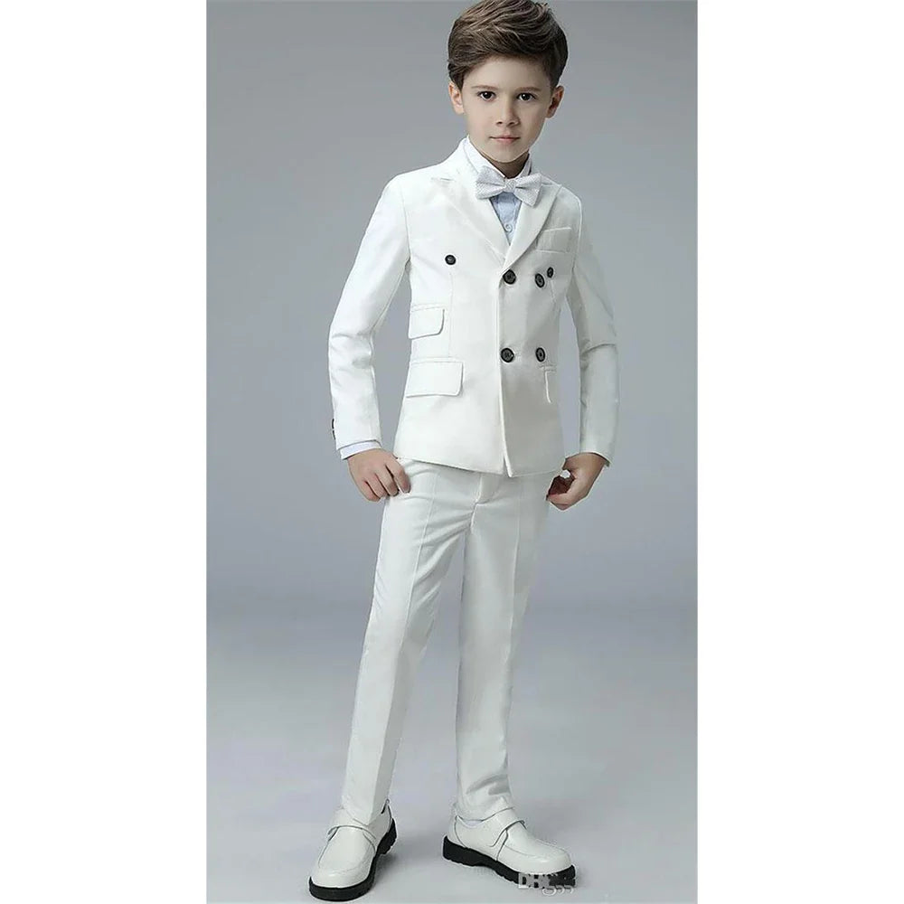 Elegant Boys Suits 2 Piece Fashion Peak Lapel Double Breasted Wear Slim Formal Daily Casual Kids Clothes Boy (Jacket+Pants)