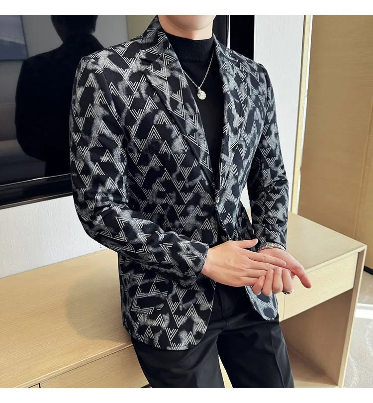 Jacquard Denim Korean Slim Fit Suit Coats 2025 New High Qualitys Fashion Men Slim Fit Business Formal Social Suit Jacket 4XL-M