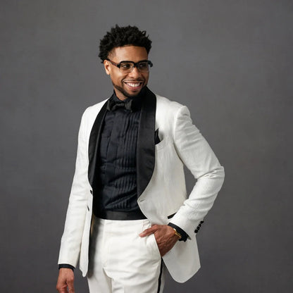 Jacquard Men's Suit 2 Pieces Blazer Pants One Button Black Sheer Lapel Business Slim Fit Formal Wedding Groom Costume Homme