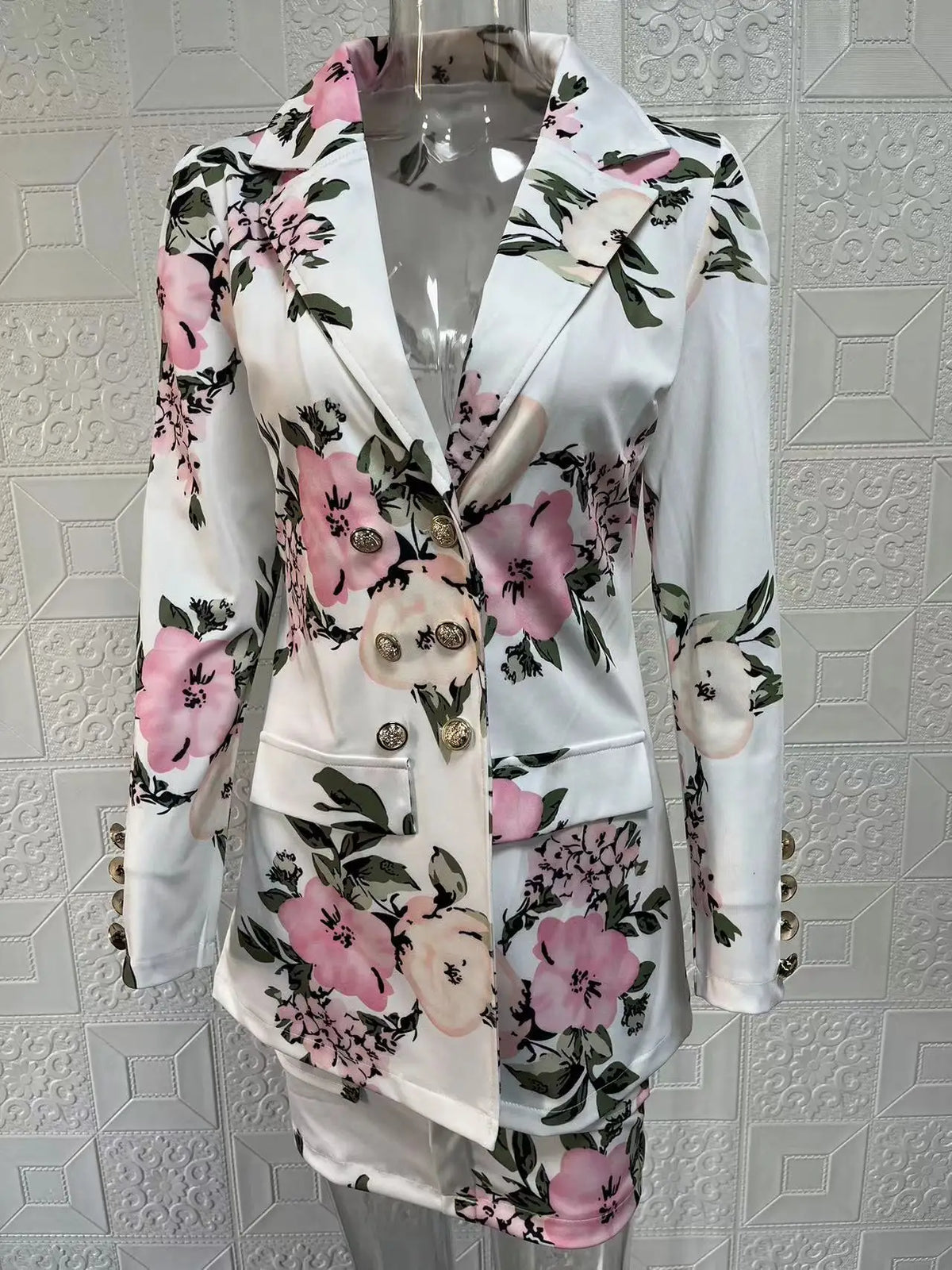 Fashionable Casual Print Long Sleeve Women's Suiting Skirt Ensemble Autumn Commute Wear Polyester Fabric Unisex O2O Sales