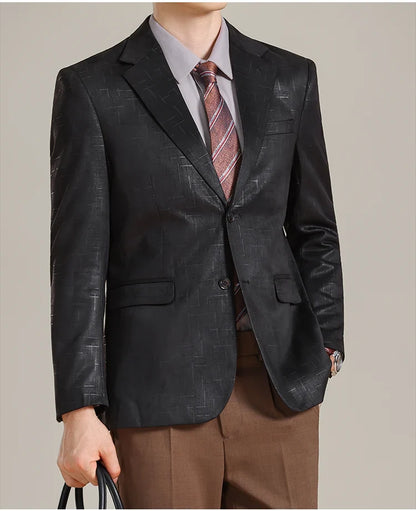 Autumn/Winter Korean Jacquard Casual Suit Jacket Men Slim Business Office Formal Suit Jackets Social Wedding Blazer Masculino