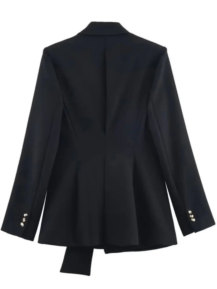Women Asymmetric Buckle Blazer Elegant Wrap Suit Jacket Slim Waist Tailored Office Lady Workwear Fashion Blazer Coat