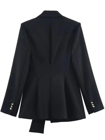 Women Asymmetric Buckle Blazer Elegant Wrap Suit Jacket Slim Waist Tailored Office Lady Workwear Fashion Blazer Coat