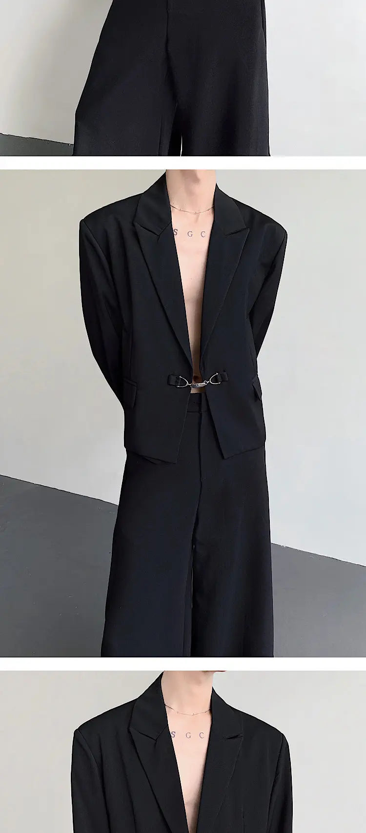 Fashion Korean Elegant Metal Buckle Placket Loose Blazer Coat Men 2025 New Solid Color Trendy Casual Male Clothes JY3447