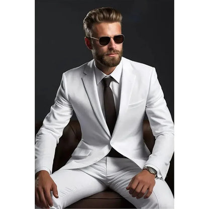 Chic White Men Suits Formal Single Breasted Notch Lapel Skinny 2 Piece Jacket Pants Outfit Gentlemen Office Male Clothing Blazer