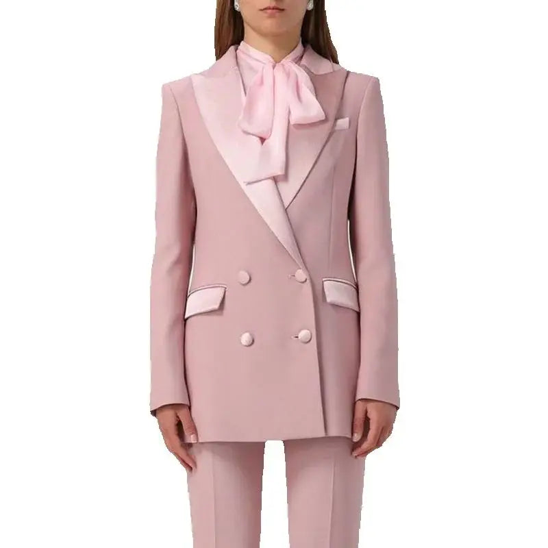 Elegant Pink Suits for Women Luxury Double Breasted Peak Lapel Slim Fit Female Clothing Office Lady Outerwear Blazer Terno 2026