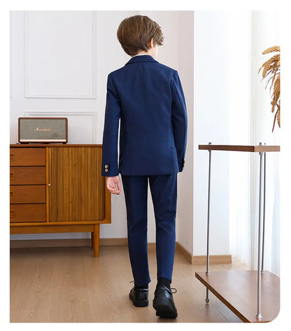 Boys Pure Pink Jacket Vest Pants Bowtie+Pocket Cloth 5pcs Wedding Birthday Outfit Kids Formal Piano Host Performance Costume