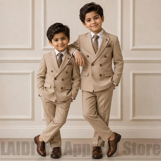 Boys Double Breasted Two Piece Suit Solid Color Fashion Kids Wedding Page Boy Photoshoot Graduation Vintage Formal Outfit