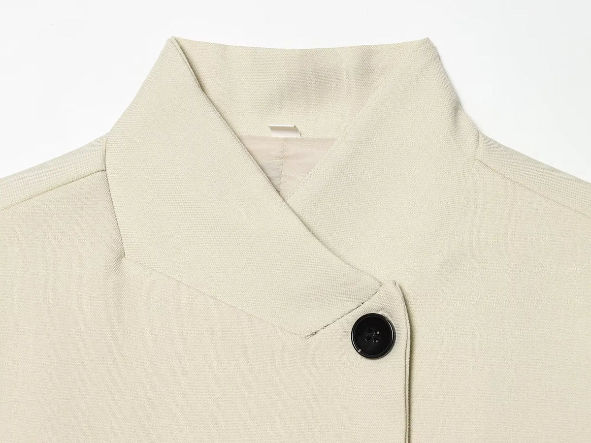 Elegant Women Solid Blazer Coat Spring Autumn Turtleneck Long Sleeve Single Breasted Straight Blazer Female Chic Suit Jacket