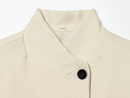 Elegant Women Solid Blazer Coat Spring Autumn Turtleneck Long Sleeve Single Breasted Straight Blazer Female Chic Suit Jacket